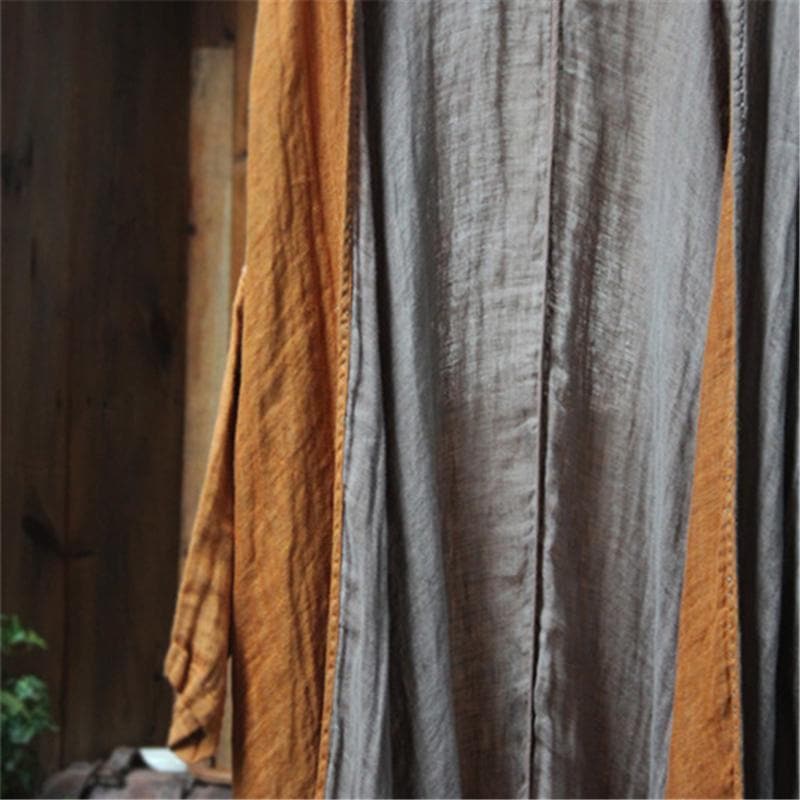 Linen Patchwork Long Cardigan | Lotus dylinoshop