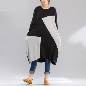 Black and Grey Oversized Geometric Shirt Dress dylinoshop