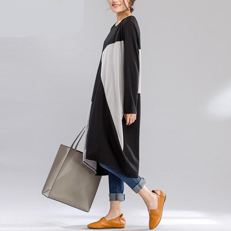 Black and Grey Oversized Geometric Shirt Dress dylinoshop