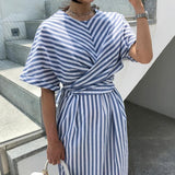 Blue and White Striped Bandage Dress dylinoshop