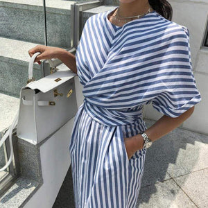 Blue and White Striped Bandage Dress dylinoshop