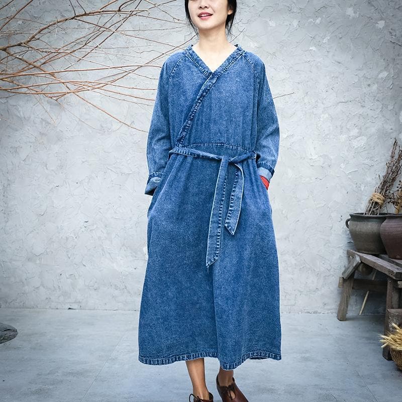 Loose A-line Vintage Denim Dress  | Zen dylinoshop