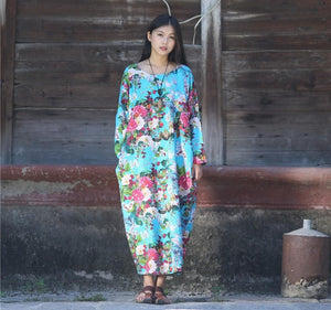 Cotton and Linen Floral Dress dylinoshop