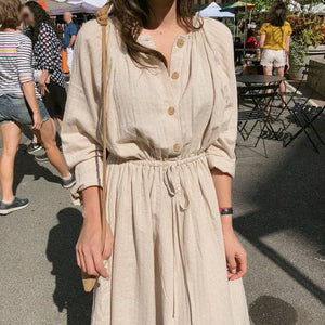 Cotton and Linen Solid Modest Dress dylinoshop