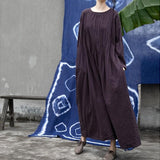 Cotton Linen Pleated Maxi Dress | Lotus dylinoshop