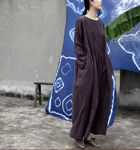 Cotton Linen Pleated Maxi Dress | Lotus dylinoshop
