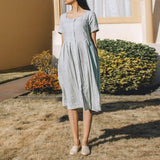 Cotton Linen Pleated T-Shirt Dress dylinoshop