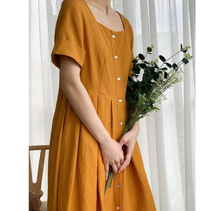 Cotton Linen Pleated T-Shirt Dress dylinoshop