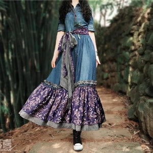 Floral Patchwork Denim Dress | Mandala dylinoshop