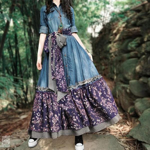 Floral Patchwork Denim Dress | Mandala dylinoshop