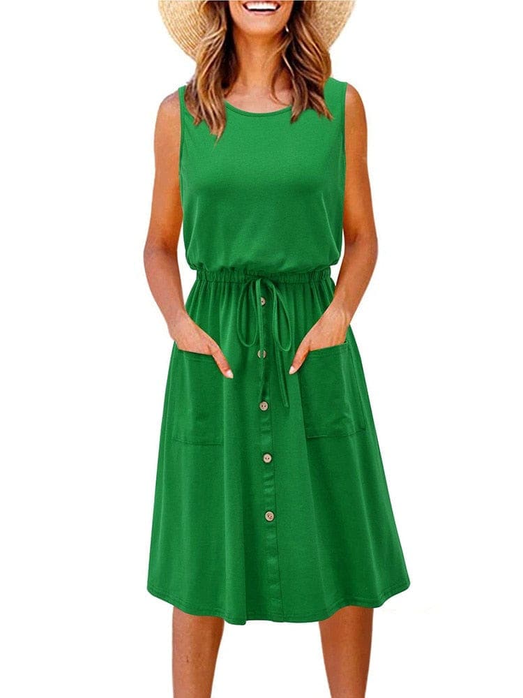 Xinaa Lace-up Mid Dress With Pockets Buddha Trends