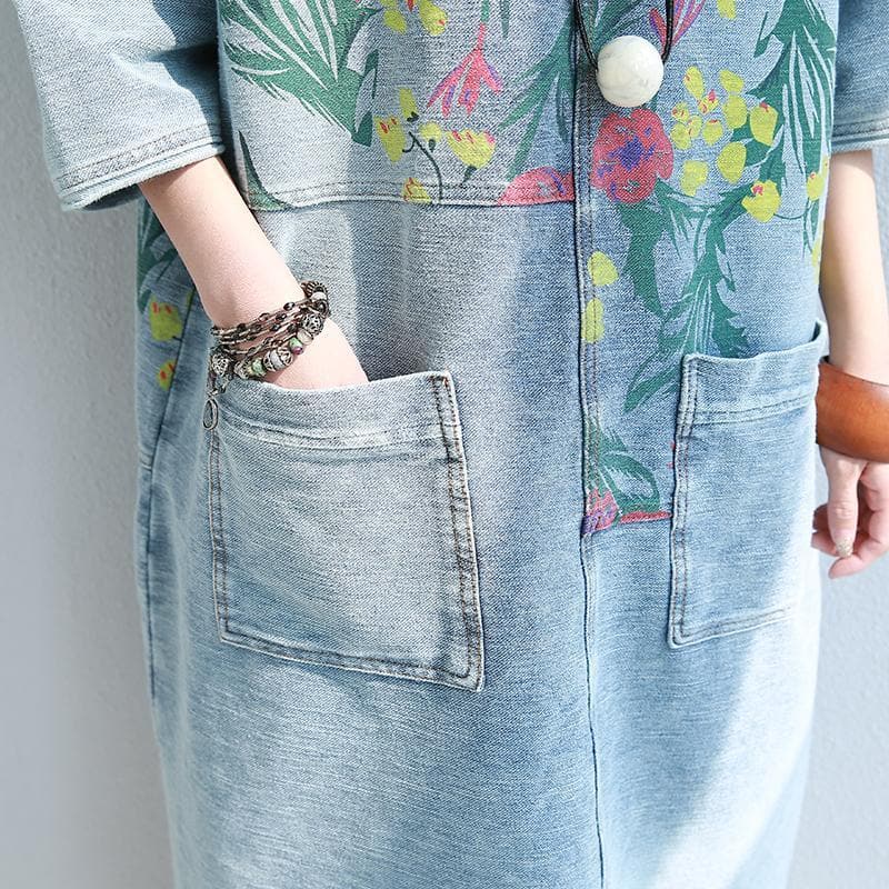 Loose Floral Printed Hippie Shirt Dress dylinoshop