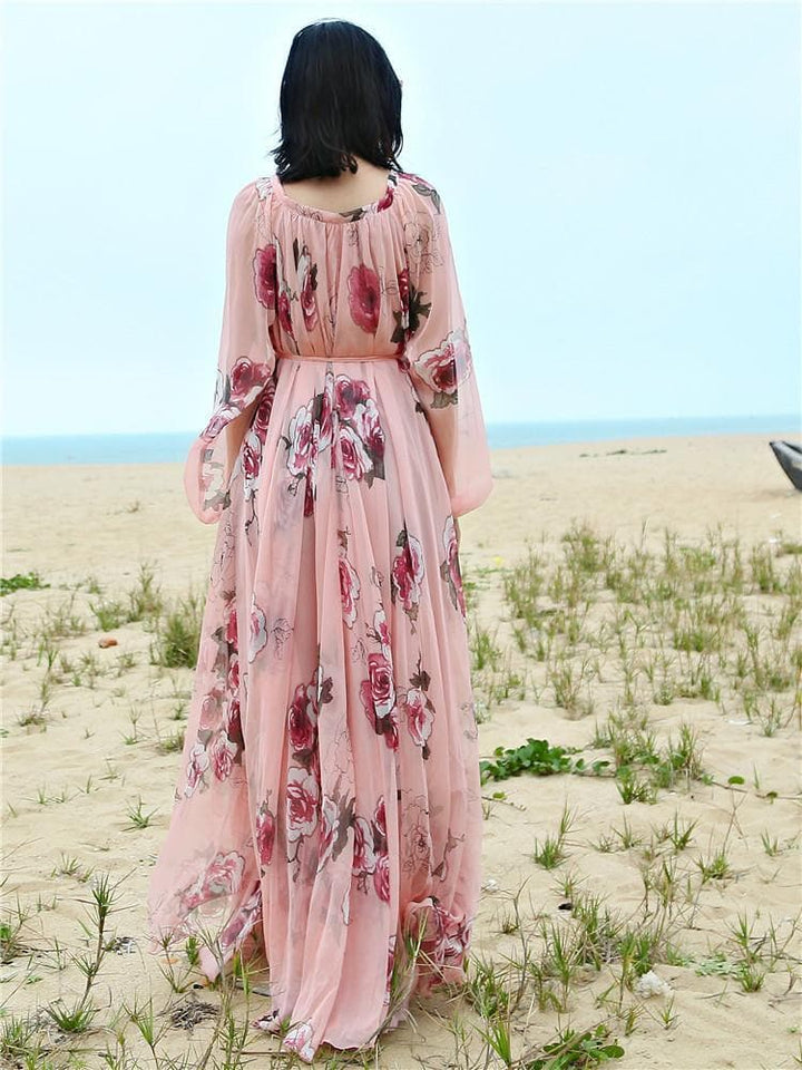 Light Pink Floral Chiffon Dress | Mandala dylinoshop