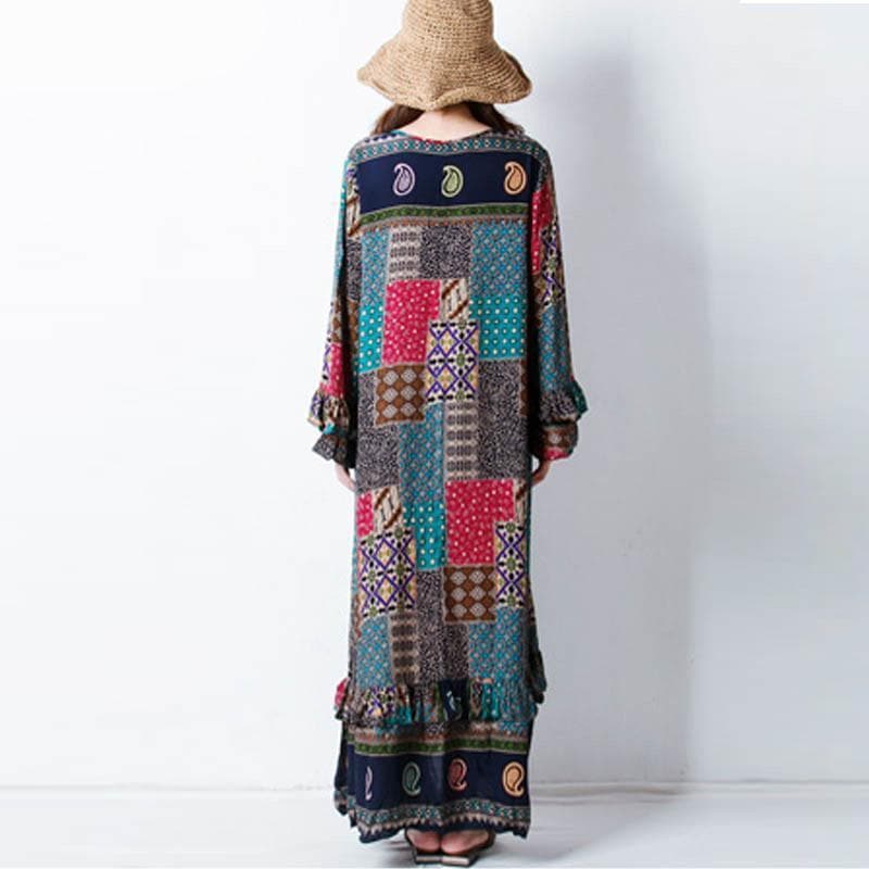 Long Sleeves Floral Patchwork Hippie Dress dylinoshop