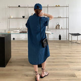 Loose Blue Denim Shirt Dress dylinoshop