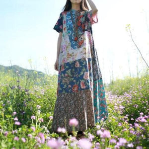 Multicolor Random Patchwork Hippie Dress Buddha Trends