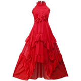 Off Shoulder Big Red Chiffon Maxi Dress | Mandala Buddha Trends