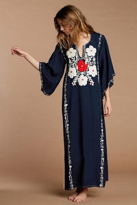 Boho Chic Floral Embroidered Kaftan Dress dylinoshop