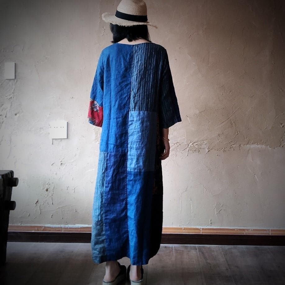 Patchwork Cotton Linen Dress | Hippie Buddha Trends