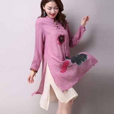 Pink Lotus Linen Dress  | Zen Buddha Trends