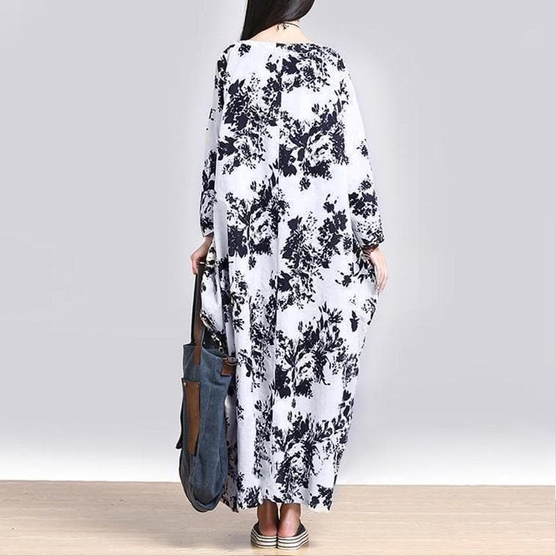 Plus Size White and Blue Floral Maxi Dress Buddha Trends