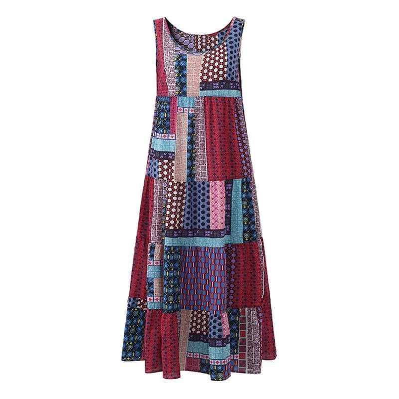 Loose Patchwork Print Sleeveless Hippie Dress dylinoshop