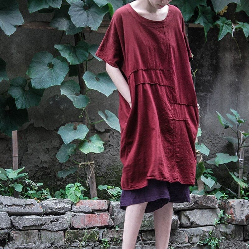 Loose Cotton Linen Tunic Dress | Lotus dylinoshop