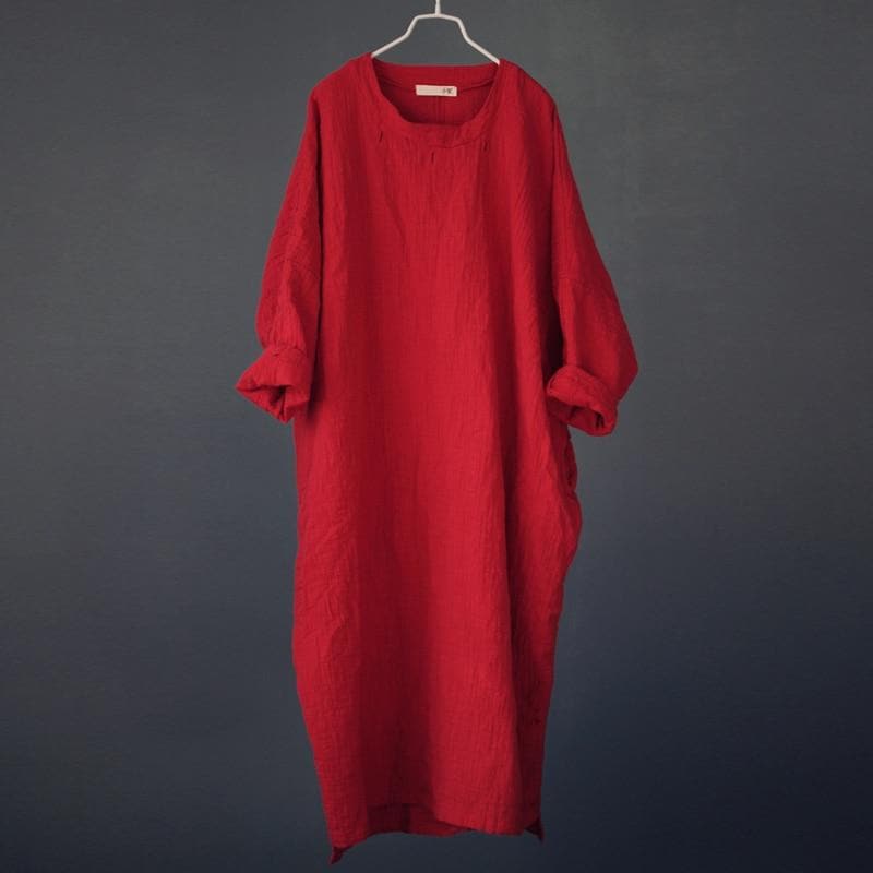 buddha-trends-dress-red-one-size-simply-zen-long-sleeve-linen-dress-zen ...