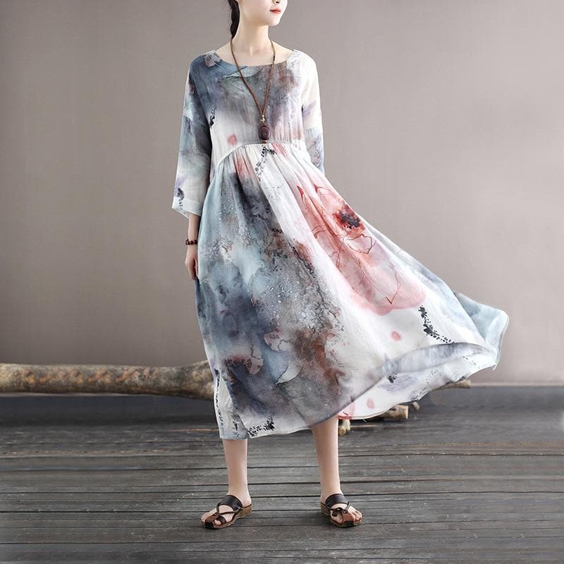 Sweet Serenity Watercolor Midi Dress Buddha Trends