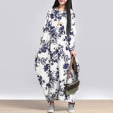 Plus Size White and Blue Floral Maxi Dress Buddha Trends