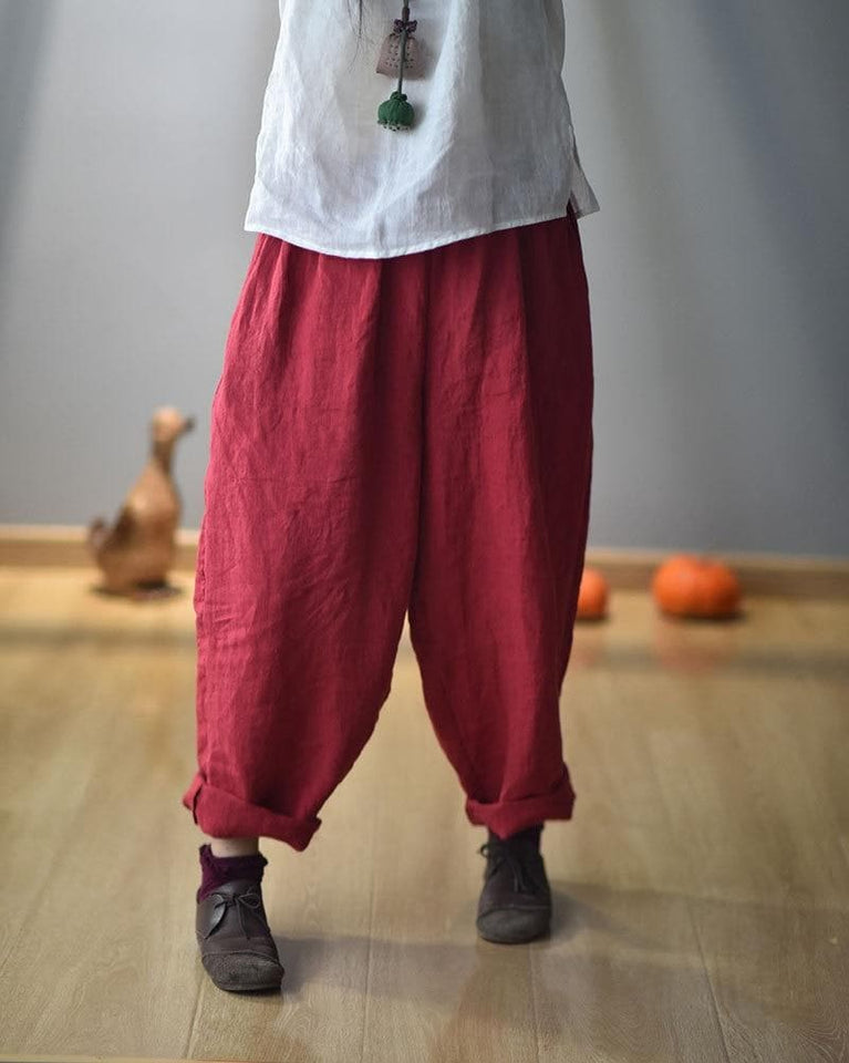 Elastic Waist Linen Trousers | Hippie dylinoshop