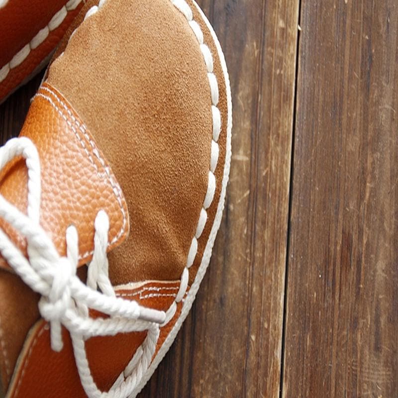 Genuine Leather Handmade Round Toe Flats dylinoshop