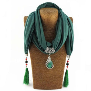 Beaded Scarf Necklace With Tassels dylinoshop