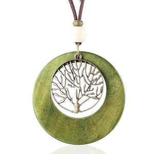 Life Tree Geometric Wooden Pendant Necklace dylinoshop