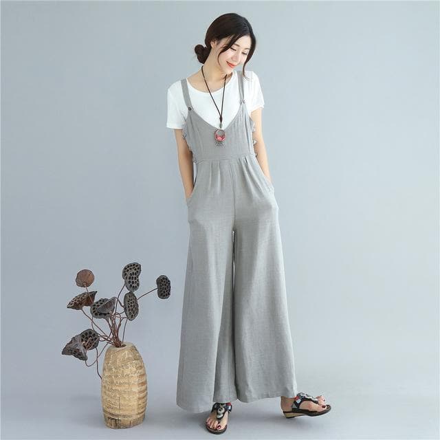 Wide Leg Pure Colors Womens Overalls Buddha Trends
