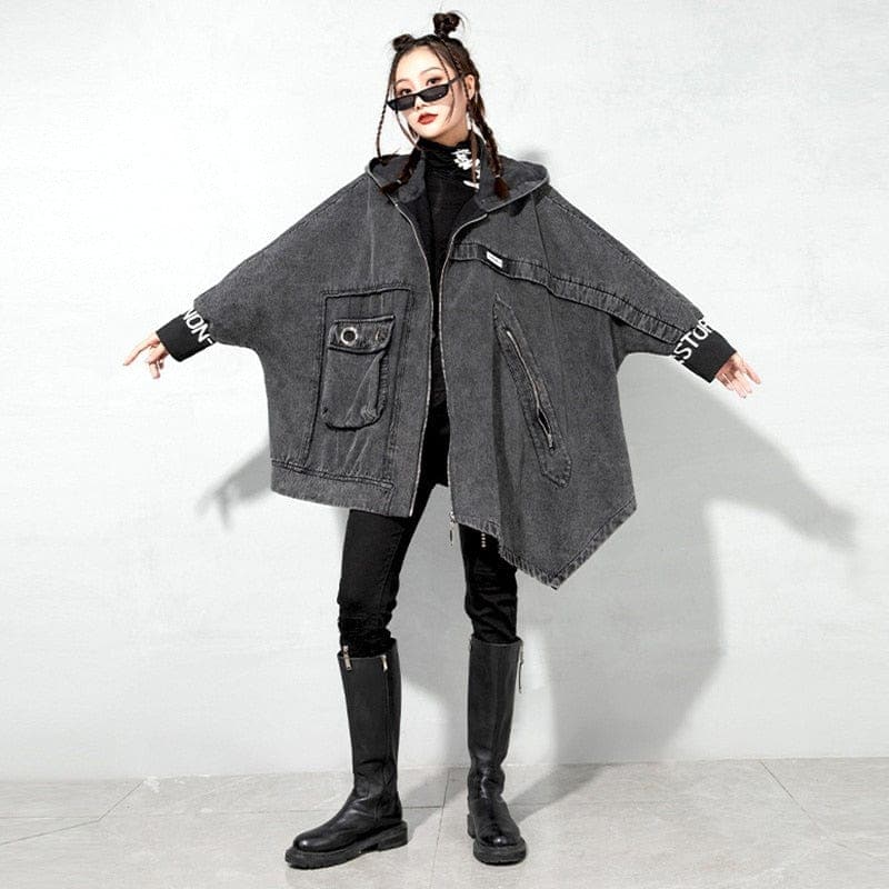 Grunge Style Oversized Black Denim Jacket | Millennials dylinoshop