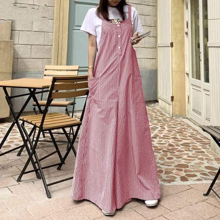 Loose Vertical Striped Palazzo Overalls Buddha Trends