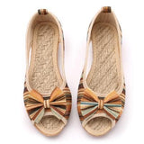 Rainbow Striped Peep Toe Linen Shoes Buddha Trends