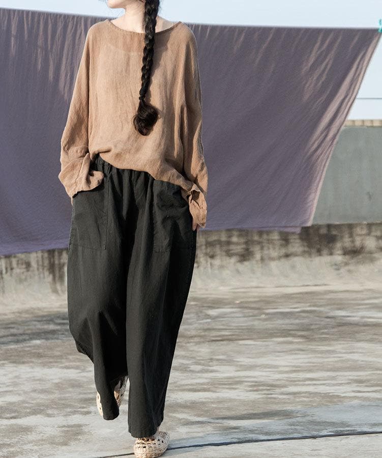 Khaki Long Sleeve Linen Shirt | Lotus dylinoshop