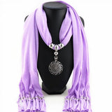 Hollow Circle Flower Purple Scarf Necklace - dylinoshop