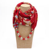 Margarita Floral Chiffon Red Beaded Scarf Necklace - Buddha Trends