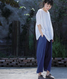 Navy Blue Cotton Linen Harem Pants | Lotus Buddha Trends