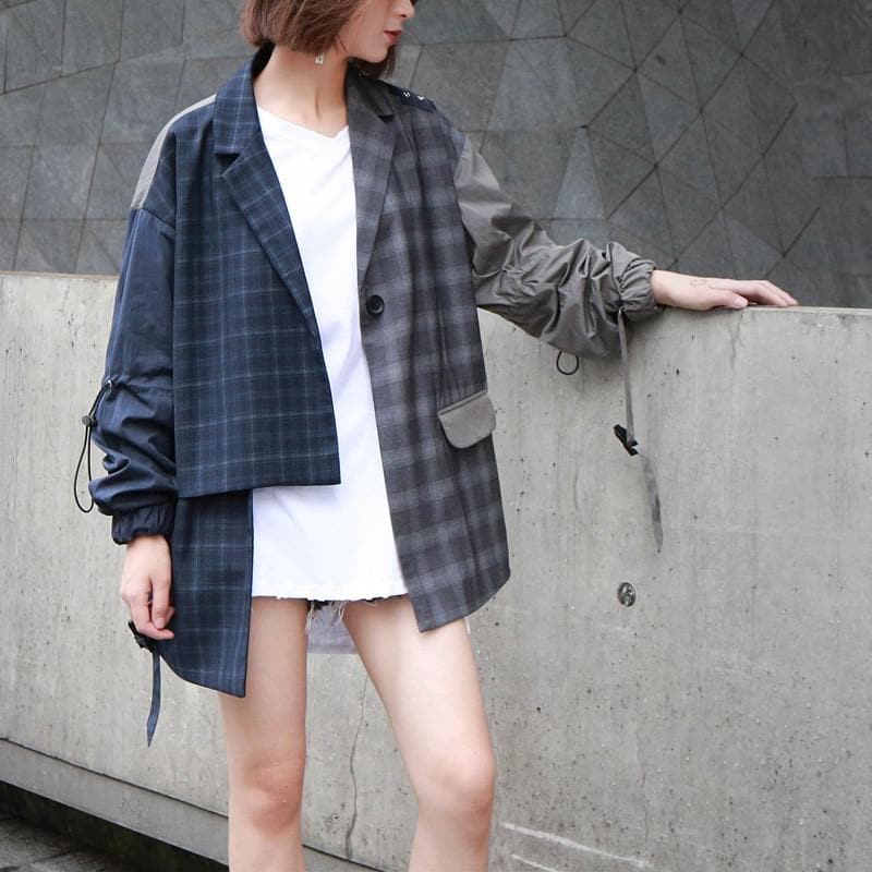 Asymmetrical Plaid Jacket | Millennials dylinoshop