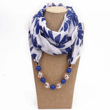 Aloha White and Blue Beaded Scarf Necklace - dylinoshop