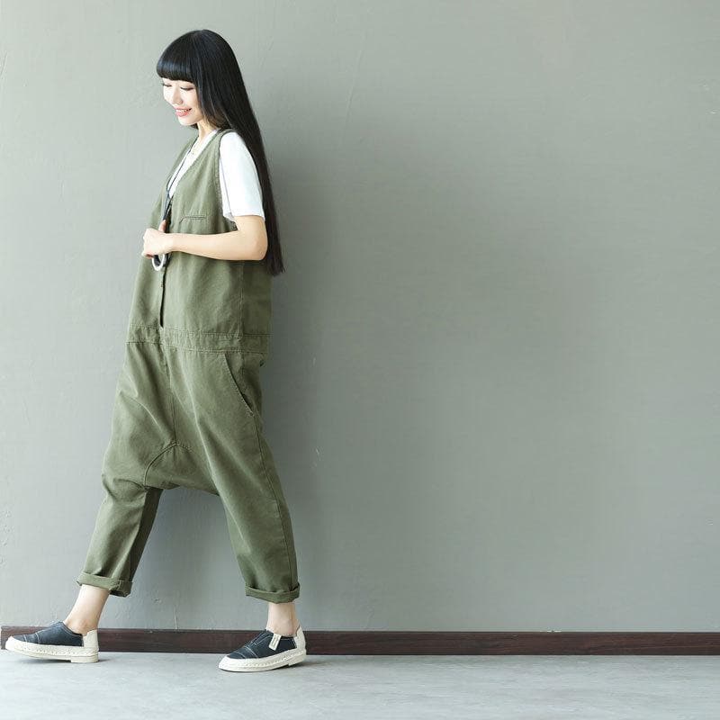 Army Green Loose Overall For Women DYLINOSHOP
