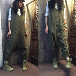 Loose Plus Size Army Green Overall dylinoshop