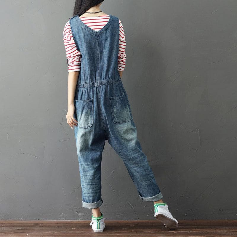 Loose Plus Size Floral Denim Overall dylinoshop
