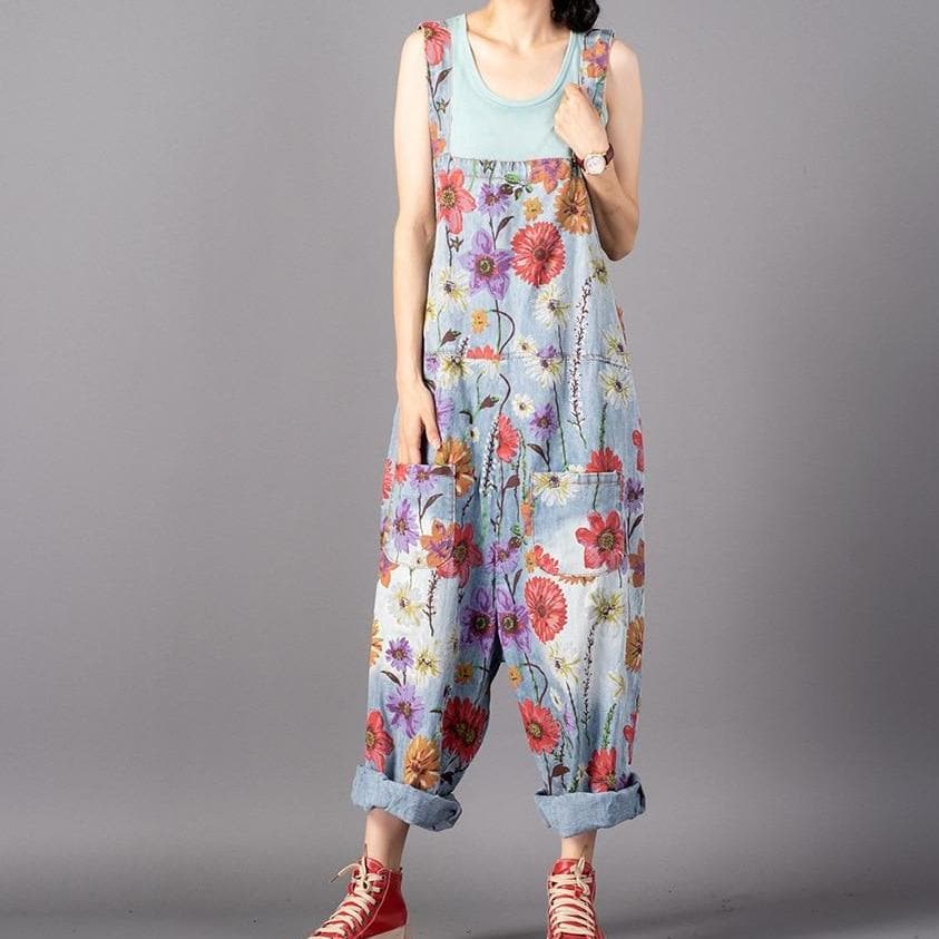 Free People Floral Denim Overall dylinoshop