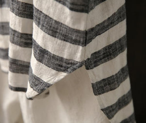 Grey and White Striped Linen Shirt  | Zen dylinoshop
