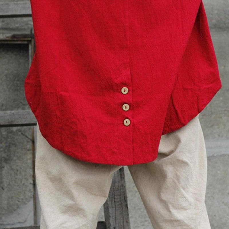 Vibrant Red Irregular Button-Up Shirt  | Zen Buddha Trends
